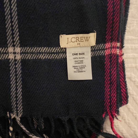 J Crew plaid scarf. Blue, white, pink plaid pattern. - Picture 3 of 3